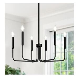 6-Light Matte Black Farmhouse 28" Chandelier – Modern Dining Room Ceiling Light
